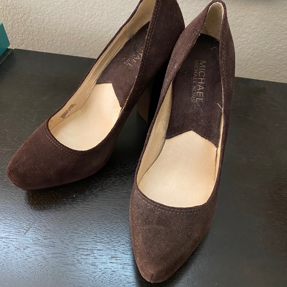 Michael Kors Brown Suede Platform Block Heels - Sz 7